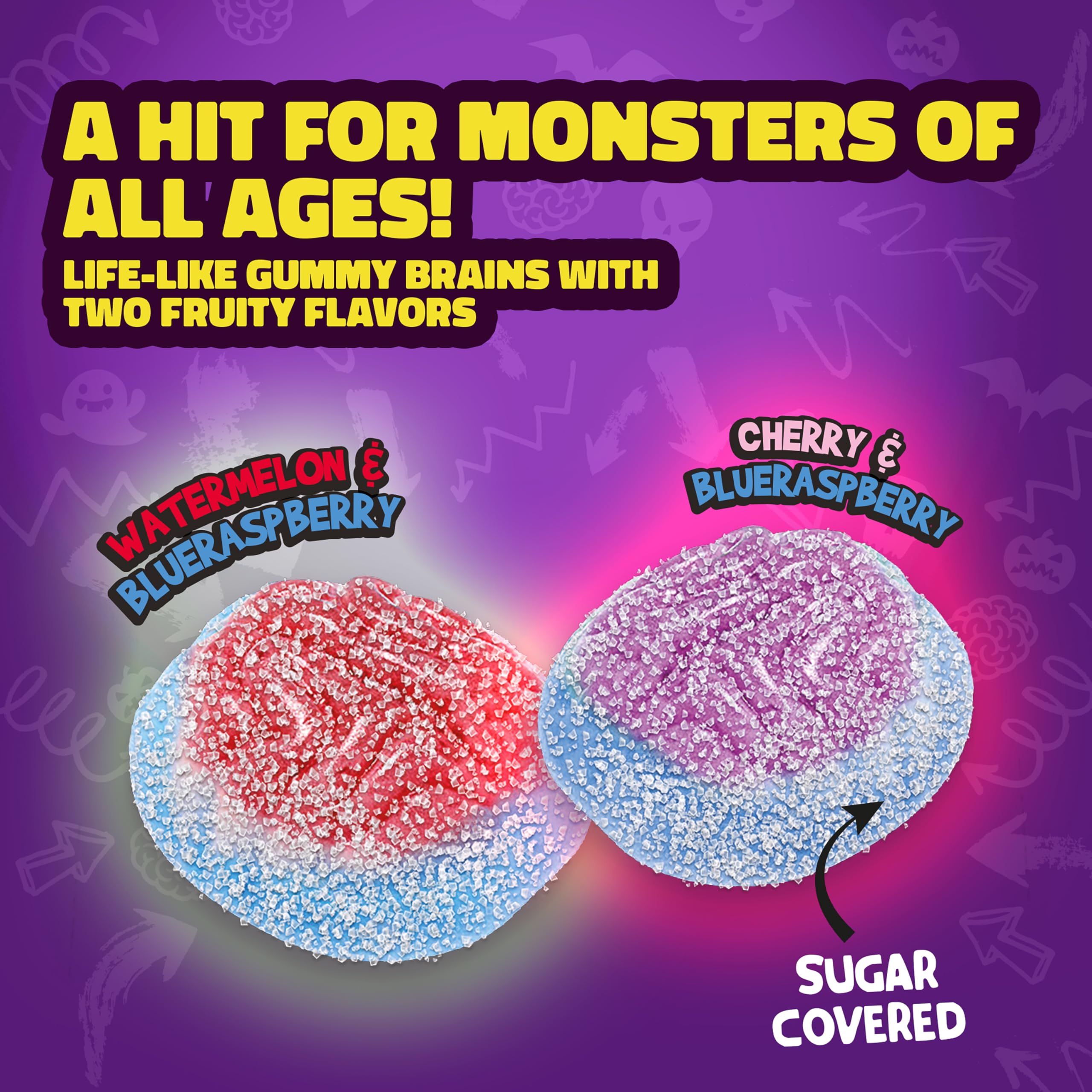 Colombina ChewzMe brains gummy on plate highlighting chewy texture and sugar coating