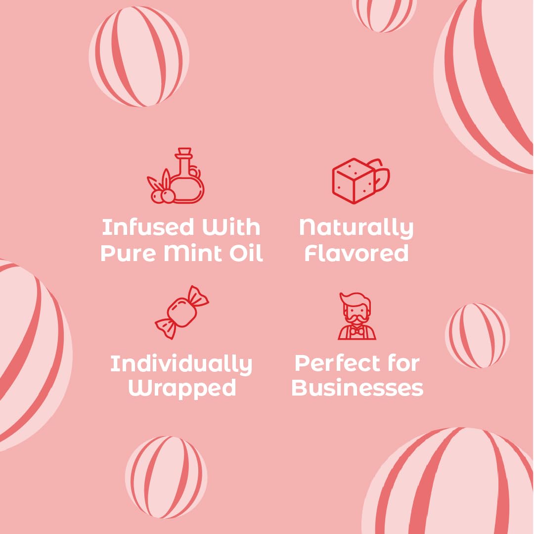 Peppermint candies displayed on a desk for after-meal refreshment
