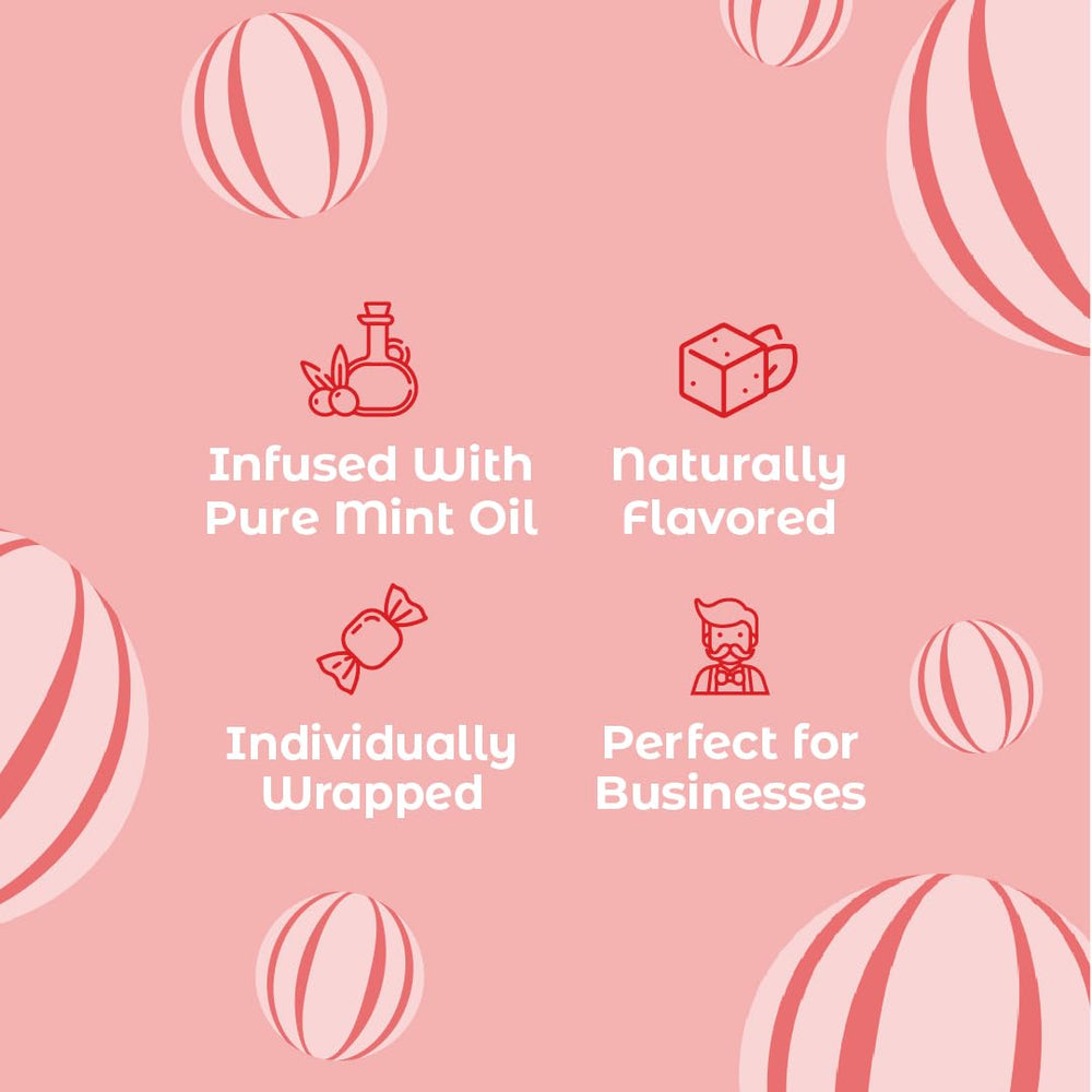 Peppermint candies displayed on a desk for after-meal refreshment