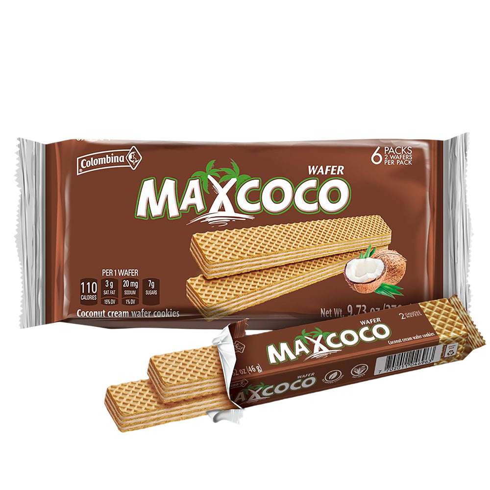 Colombina Maxcoco pack-shot showing six mini packs for easy snacking.