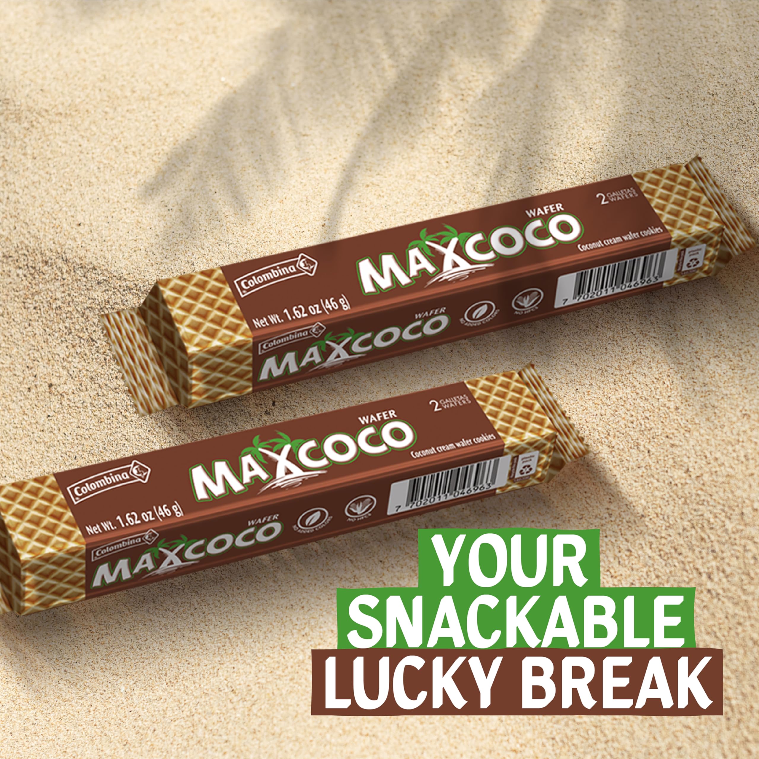 Colombina Maxcoco tropical bliss imagery suggesting beach-inspired flavor.