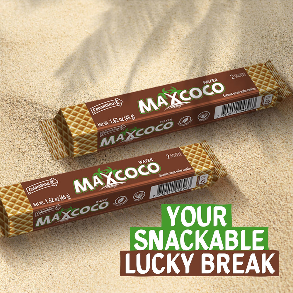 Colombina Maxcoco tropical bliss imagery suggesting beach-inspired flavor.