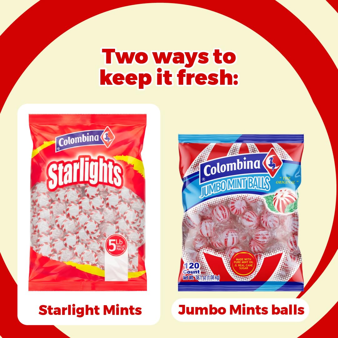 Festive holiday decor with Colombina Starlight Mints adds a minty touch.