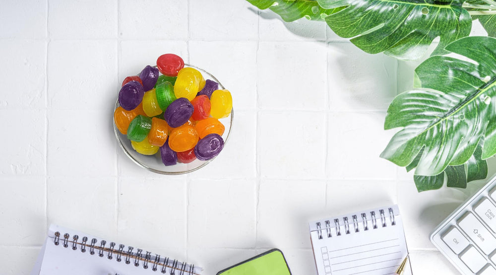 Colombina Sweet Delights party favors in a colorful candy dish