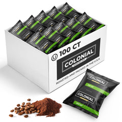 Colonial Coffee Donut Shop Blend frac packs close-up for consistent 12-cup brews