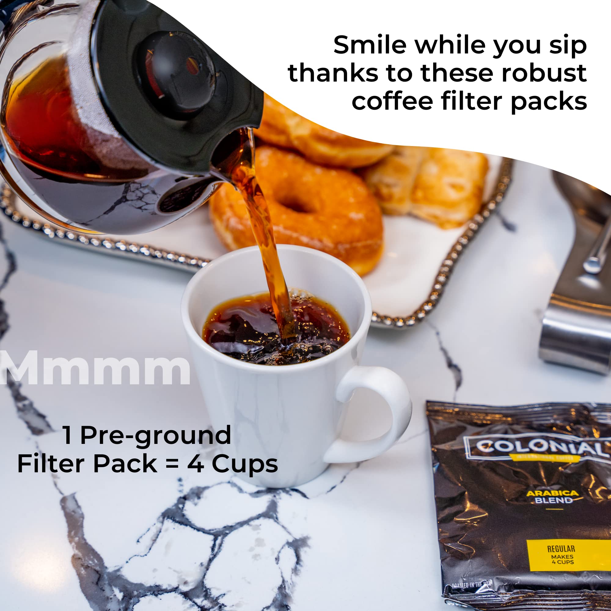 150-count box of Colonial International Coffee filterpacks.
