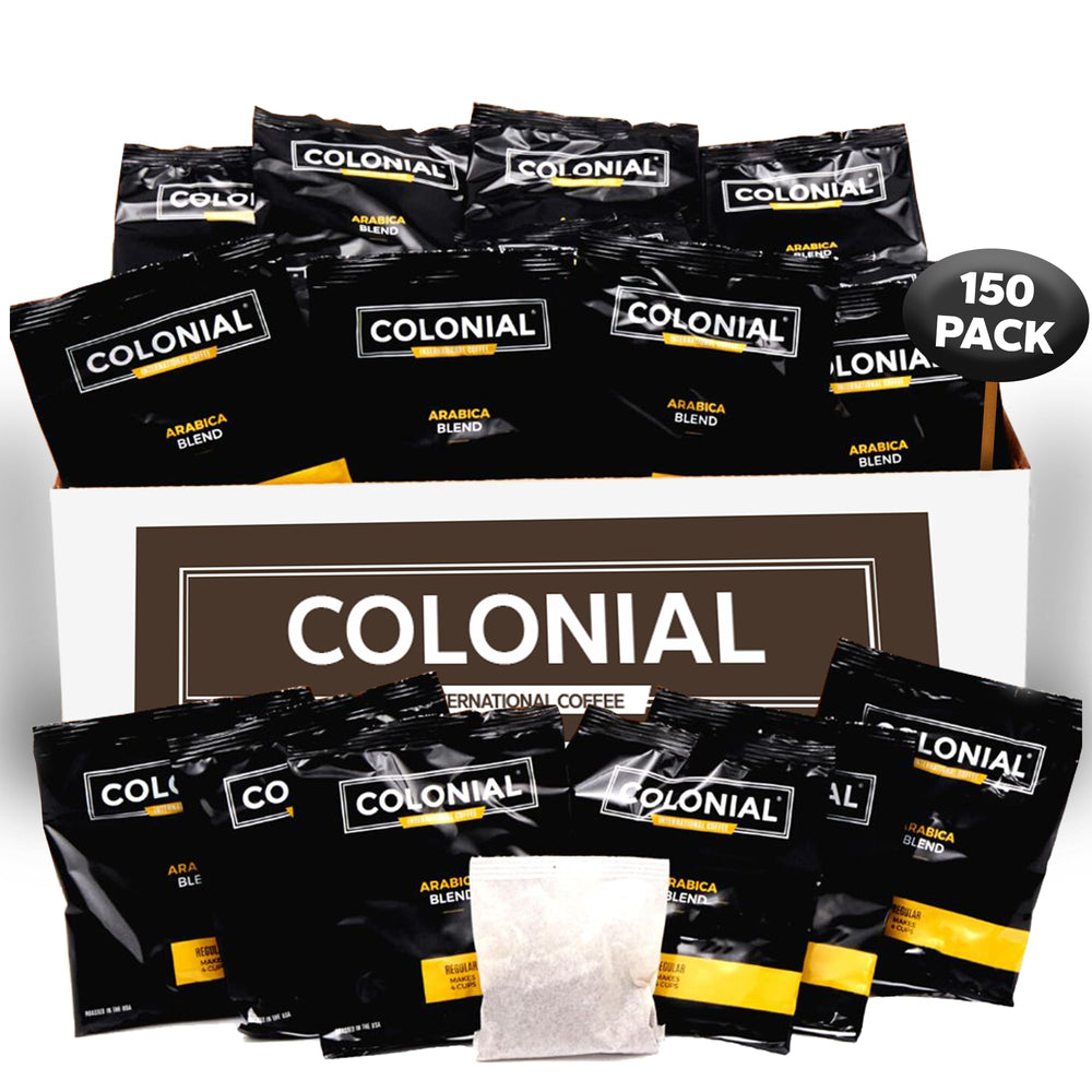 Colonial International Coffee filterpack for 4-cup brewing in hotel rooms.