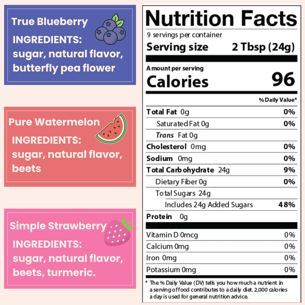 Colorwayz dye-free blueberry cotton candy sugar in an 8oz bag, ideal for event treats.