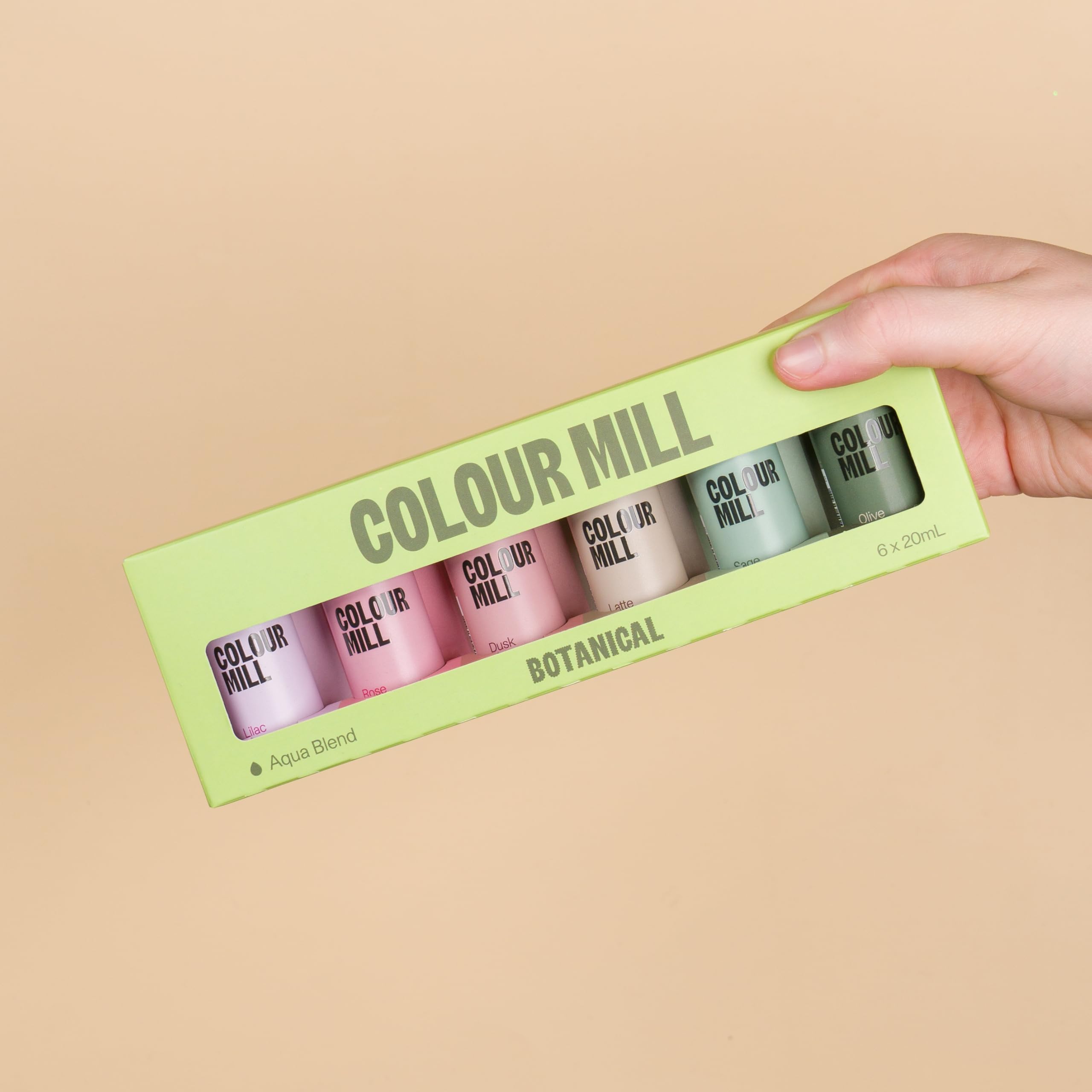 Colour Mill Aqua Blend Latte bottle adds soft, creamy hues to macarons and beverages.