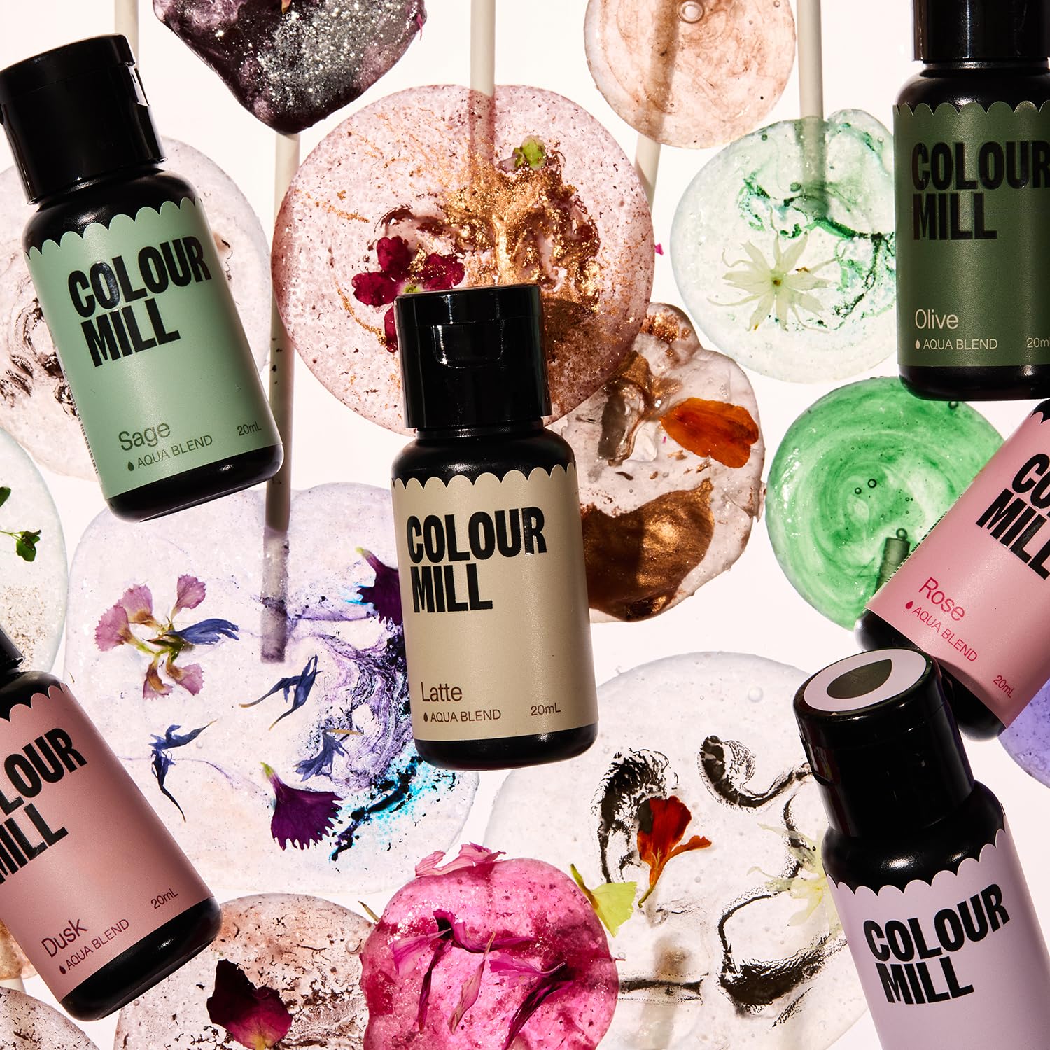 Colour Mill Aqua Blend Lilac bottle delivers pastel tint for delicate frostings.