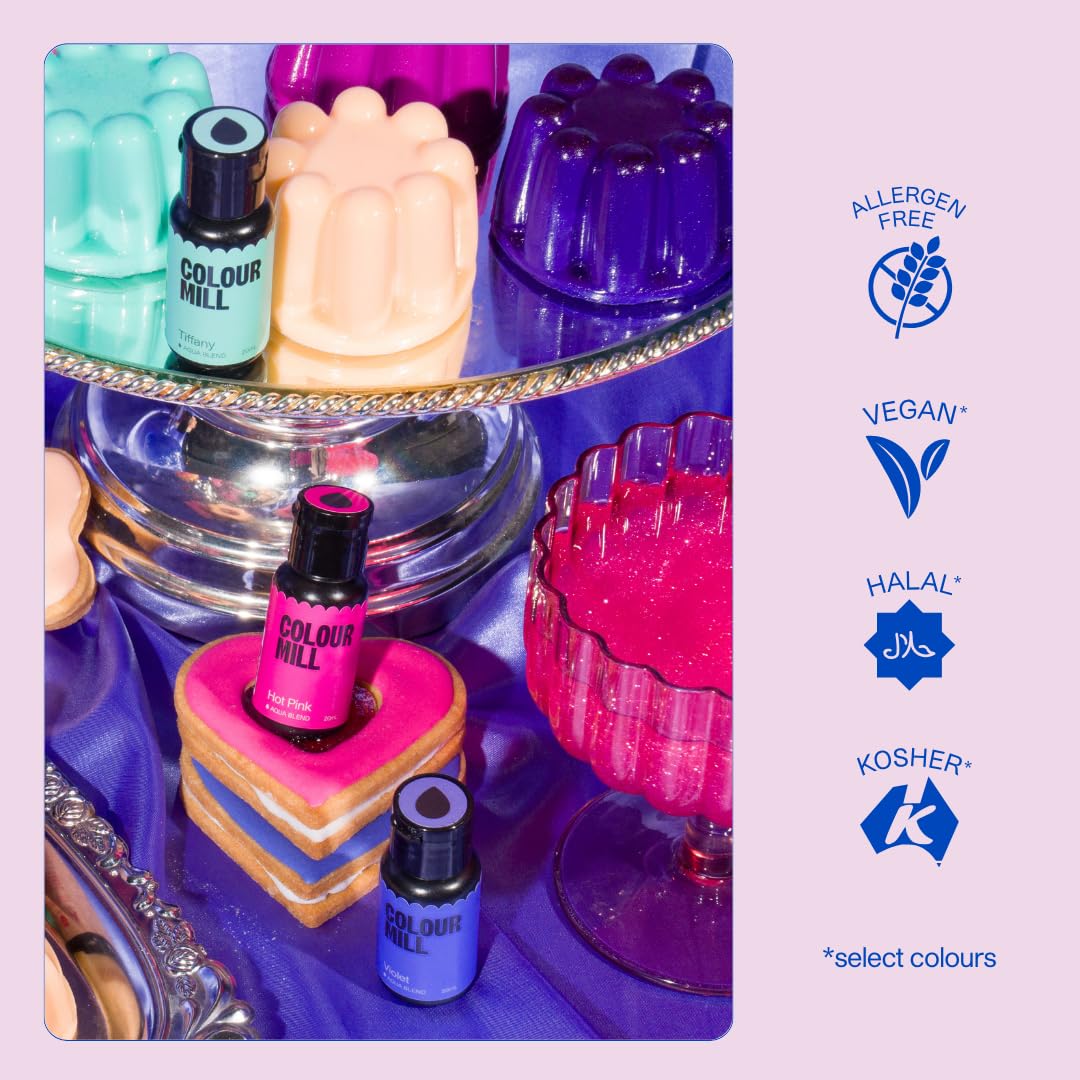 Colour Mill Aqua Blend Macarons Assembly highlights vibrant, even color on shells.