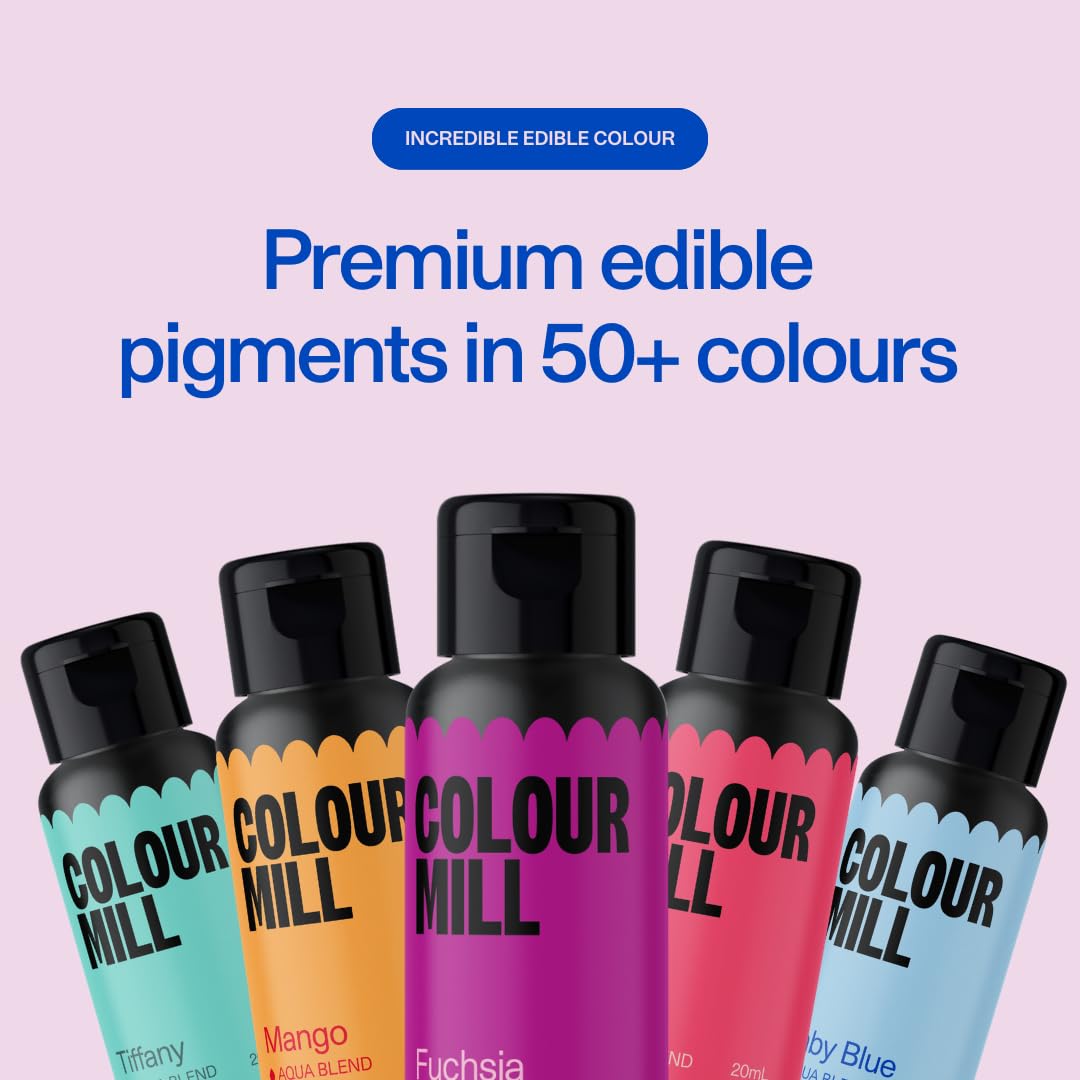 Colour Mill Aqua Blend Rose bottle brightens desserts with bold pink accents.