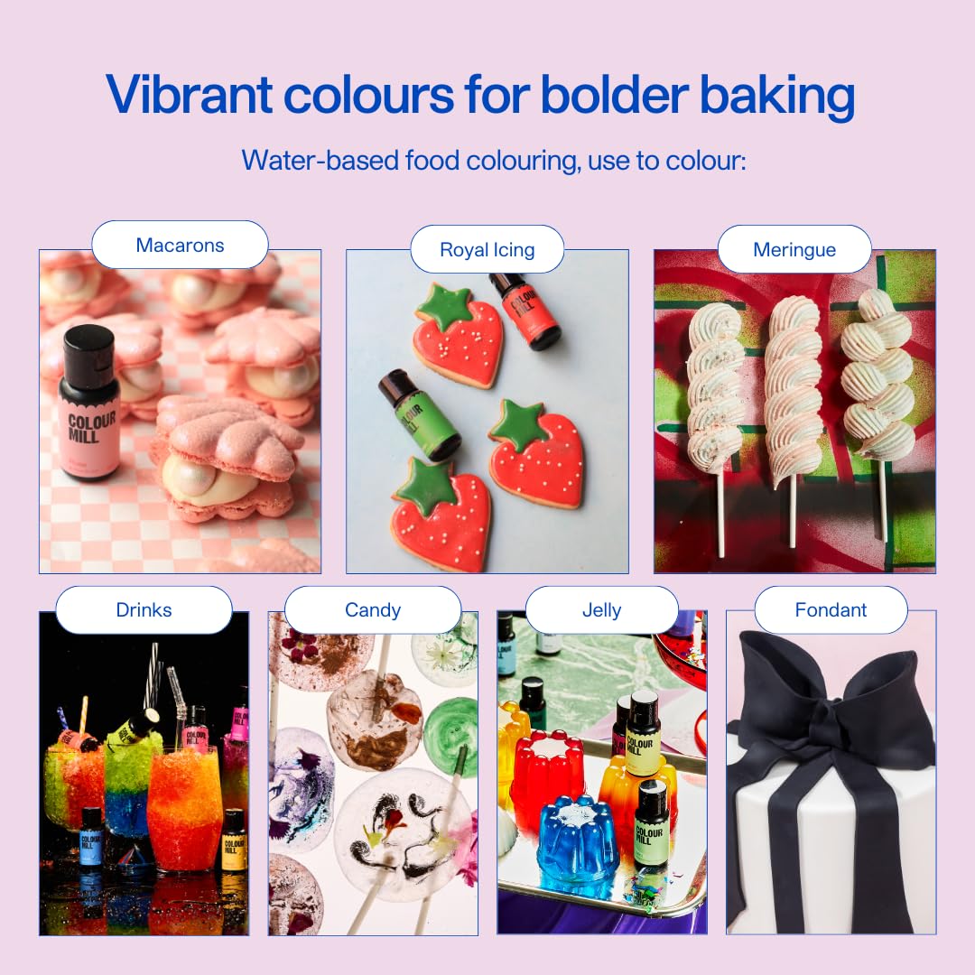 Colour Mill Aqua Blend Swatches demonstrate color range and intensity on fondant.