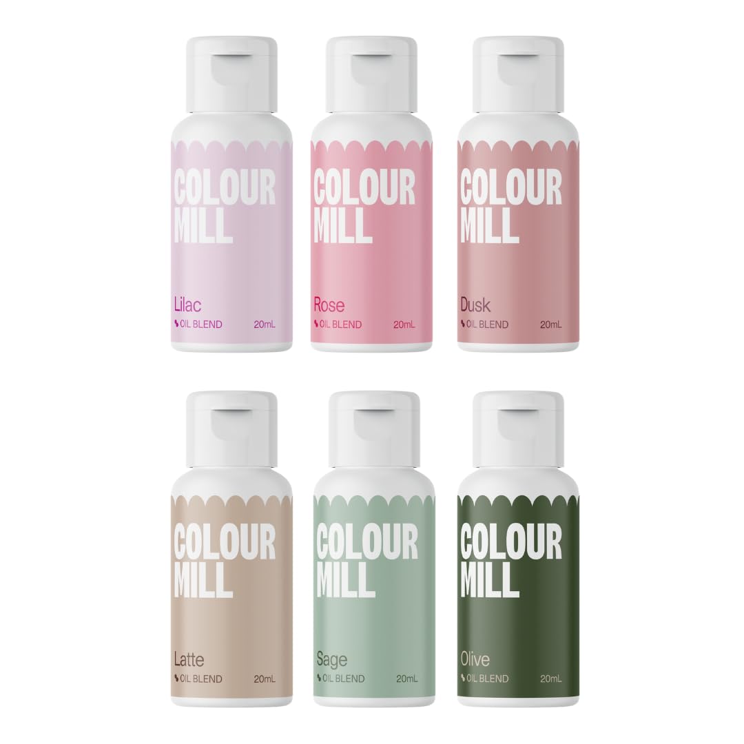 Colour Mill Botanical 6-Pack oil-based color bottles ready for vibrant buttercream coloring.