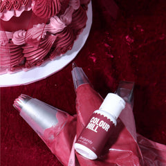 Colour Mill Burgundy fondant application demonstrates smooth color integration for rolled designs.