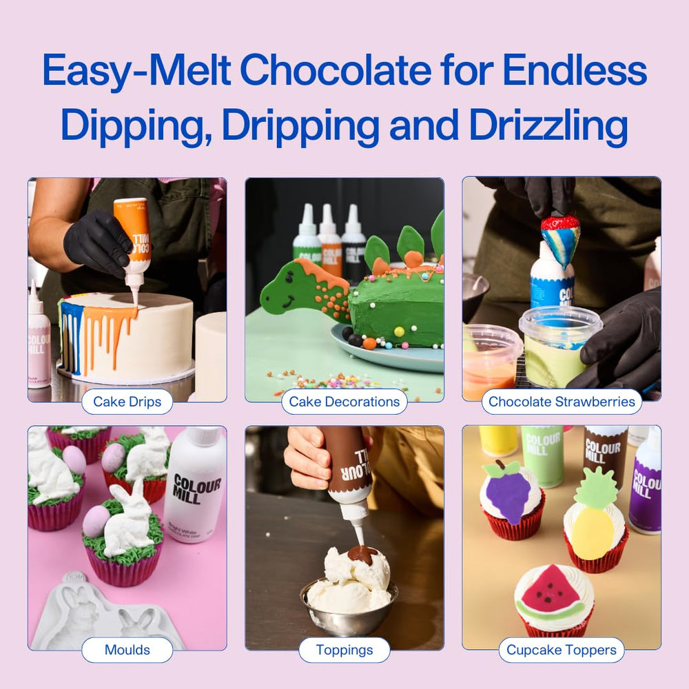 Colour Mill chocolate drip decorating a cake for a polished finish.