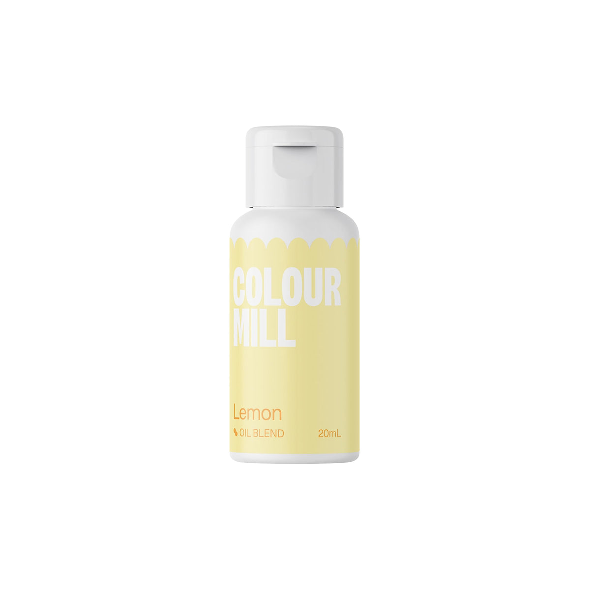 Colour Mill Lemon oil-based color bottle closeup for vibrant cake decorating