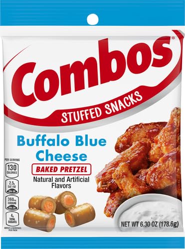 Combos Buffalo Blue Cheese Pretzel Baked Snacks crunchy shell closeup emphasizes oven-baked texture ideal for munching.