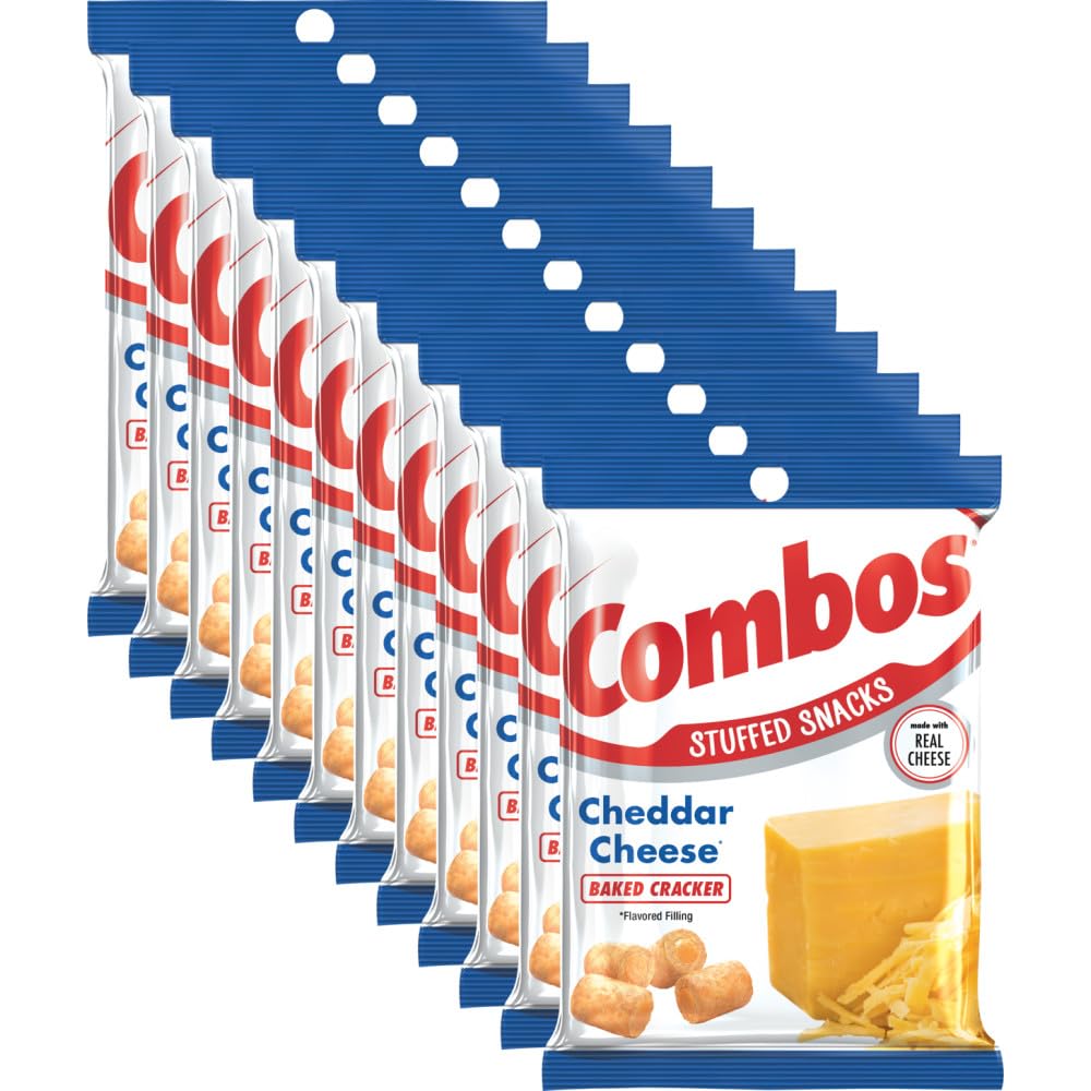 Combos cheddar crackers pack front, ideal for on-the-go snacking.