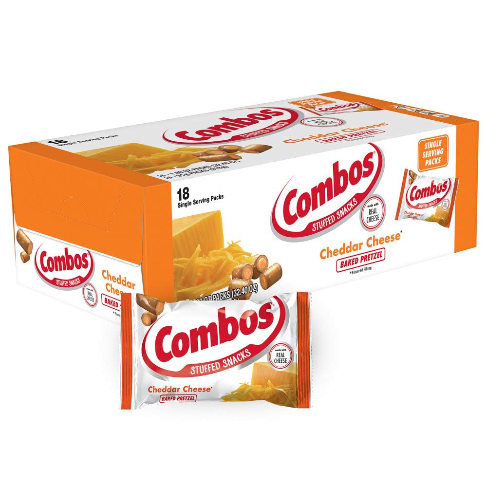 Combos cheddar pretzel snack bag showing on-the-go convenience with savory cheese filling.