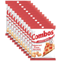 Combos pepperoni pizza pretzel snack pack with real cheese for on-the-go flavor.