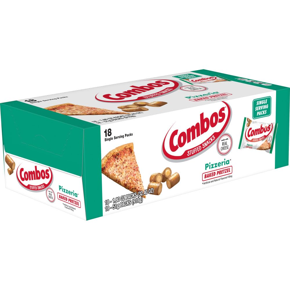 Combos Pizzeria Cheese Pretzel Snack Pack, convenient grab-and-go for lunches.