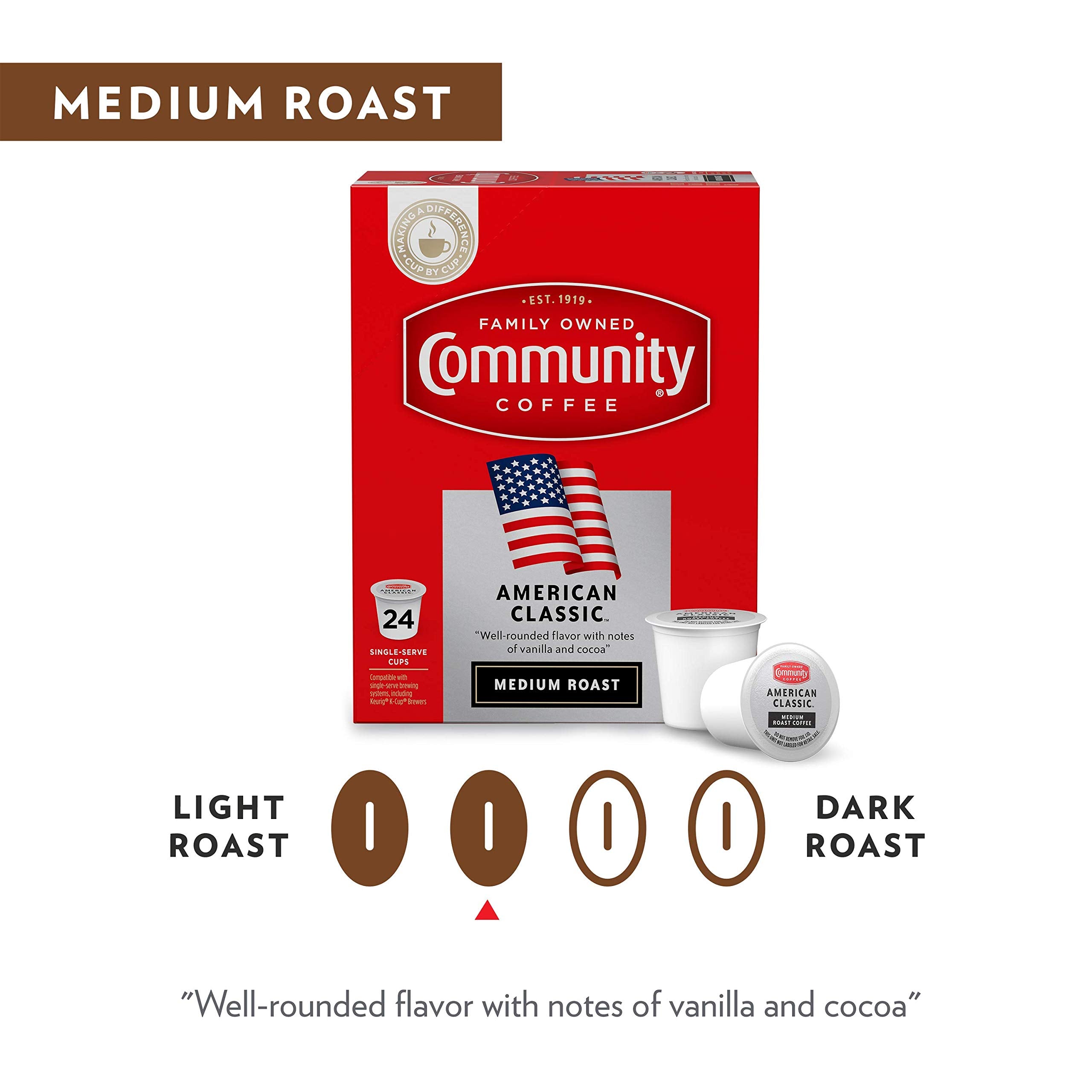100% Arabica beans in Community Coffee pods ensure a high-quality, balanced cup.