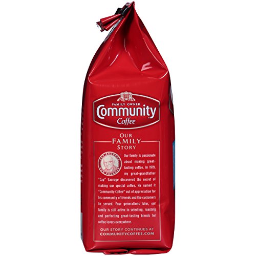 Community Coffee brand label emphasizing quality and community mission