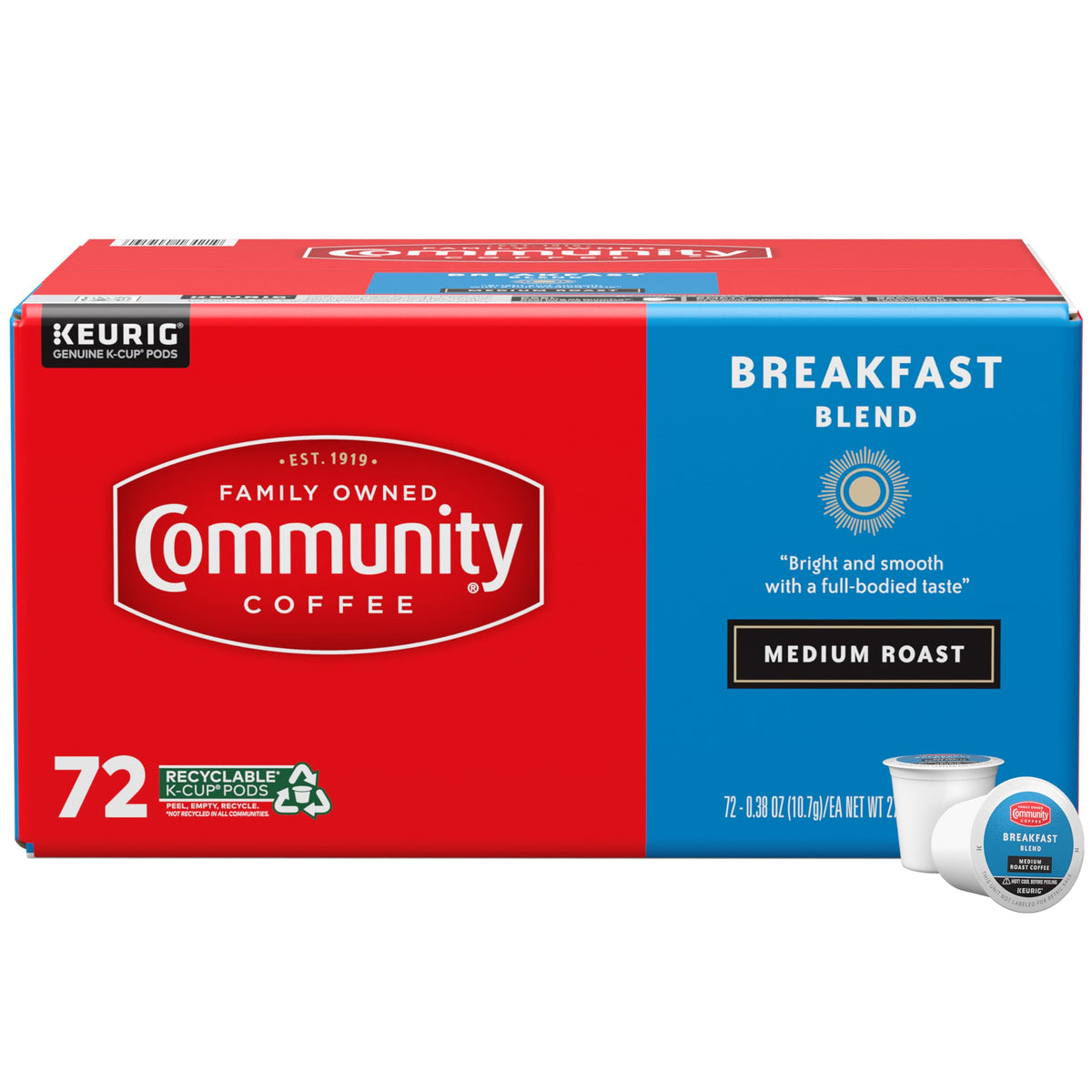 Community Coffee Breakfast Blend aroma enhances your morning routine with a bright scent.