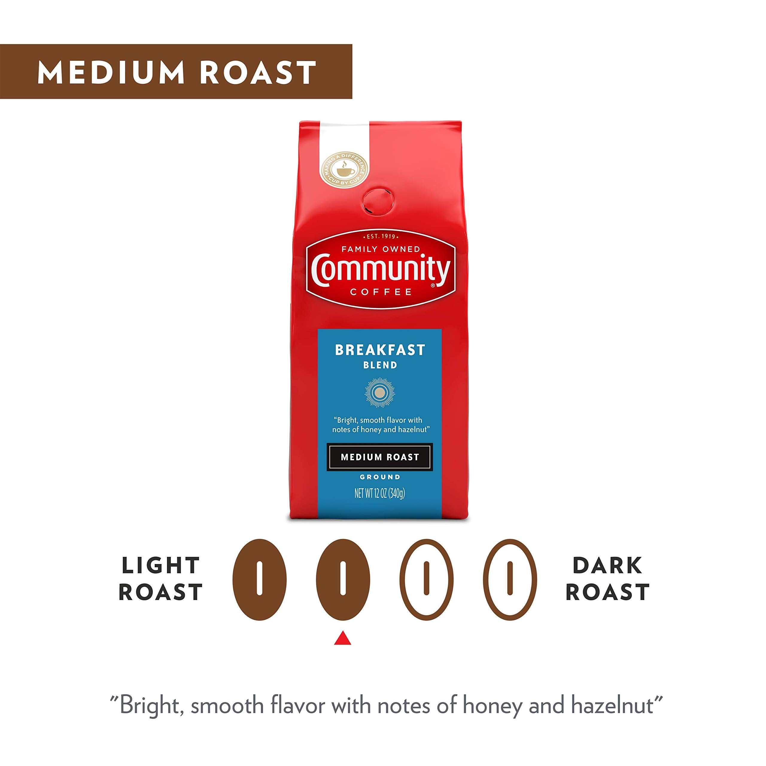 Hot brewed Community Coffee Breakfast Blend cup with a smooth, bright finish.