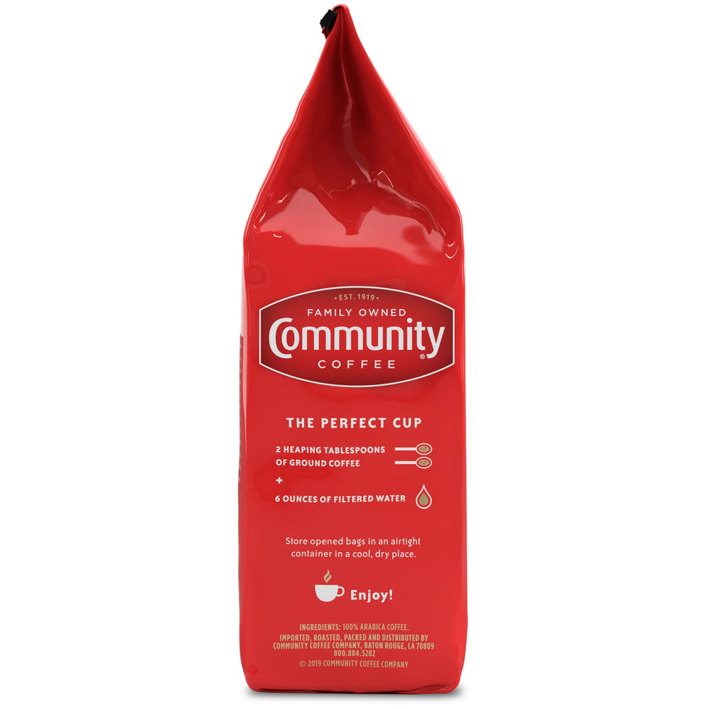 Community Coffee Breakfast Blend ground for French press convenience and full-bodied flavor.