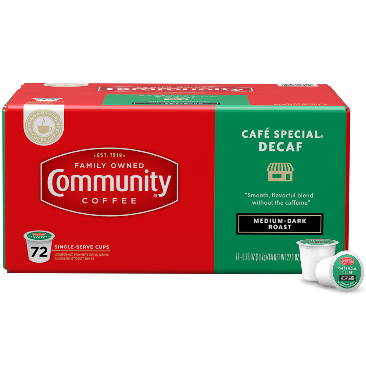 Community Coffee Caf Special Decaf pods in pack for quick caffeine-free mornings