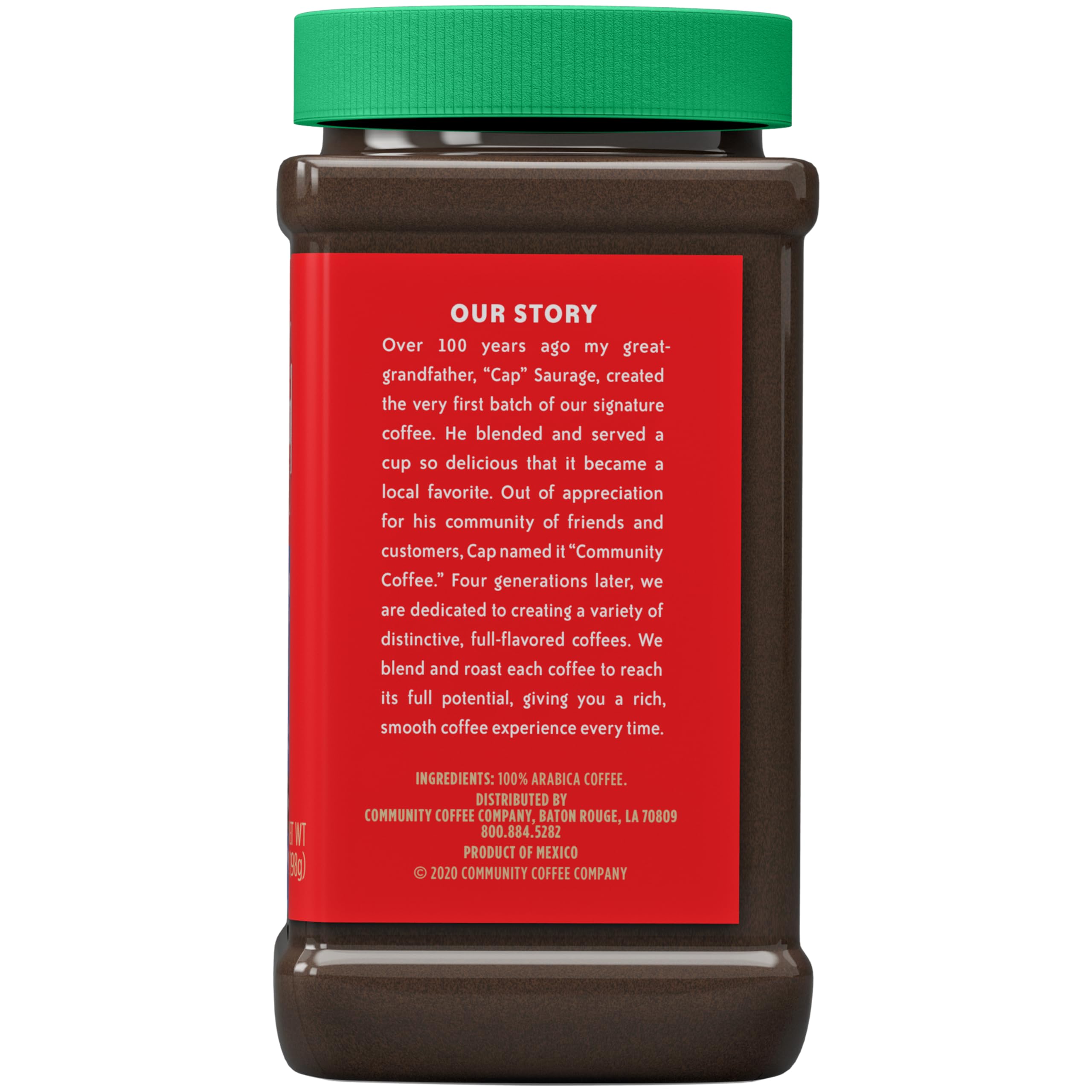 Community Coffee Café Special Decaf front label showing roast level.