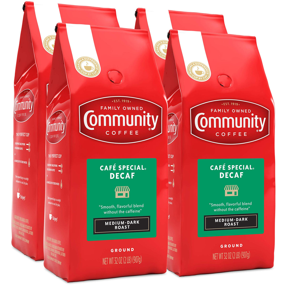 Community Coffee Cafe Special Decaf front-pack 32 oz, ideal for home drip brews.