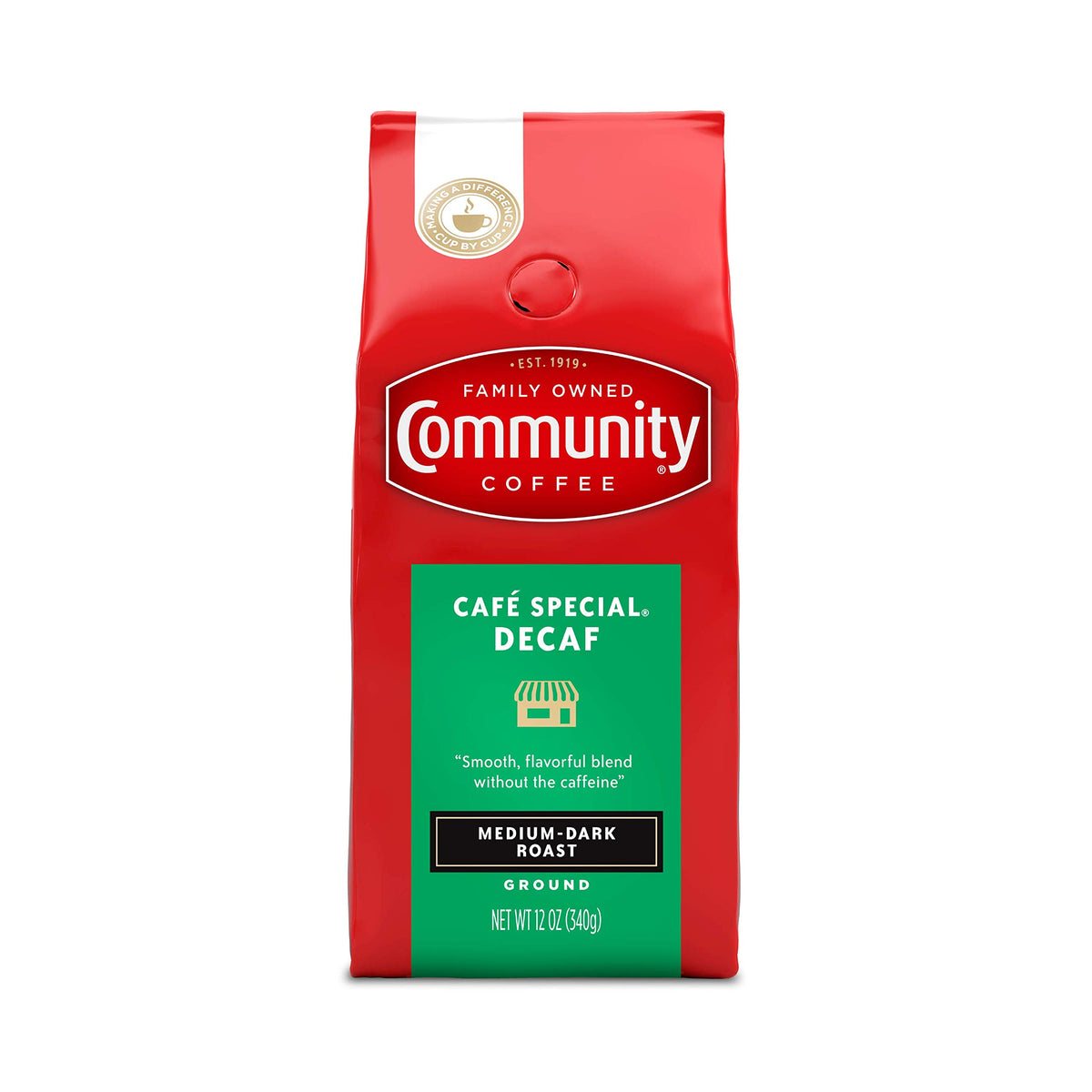 Community Coffee Cafe Special Decaf ground coffee 12 oz bag ready for everyday brewing