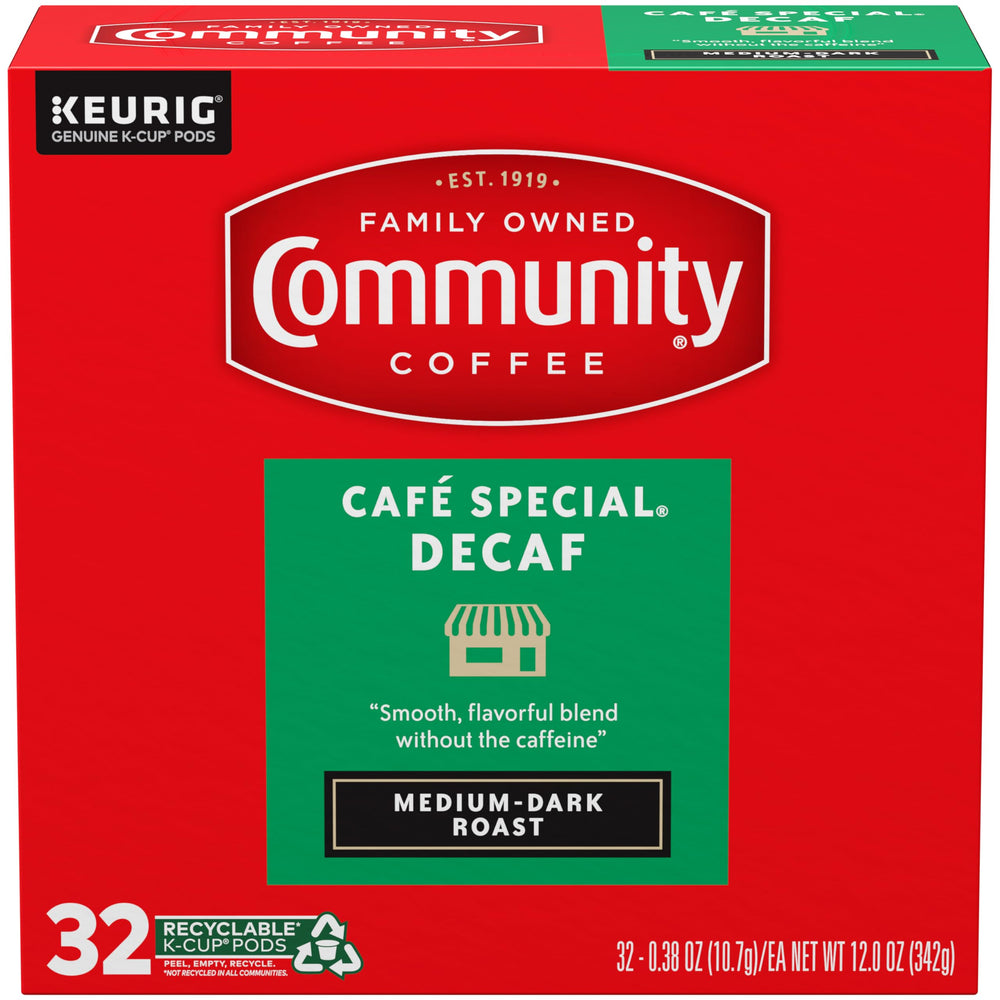 Community Coffee Café Special Decaf K-Cup Pod packaging for everyday mornings.