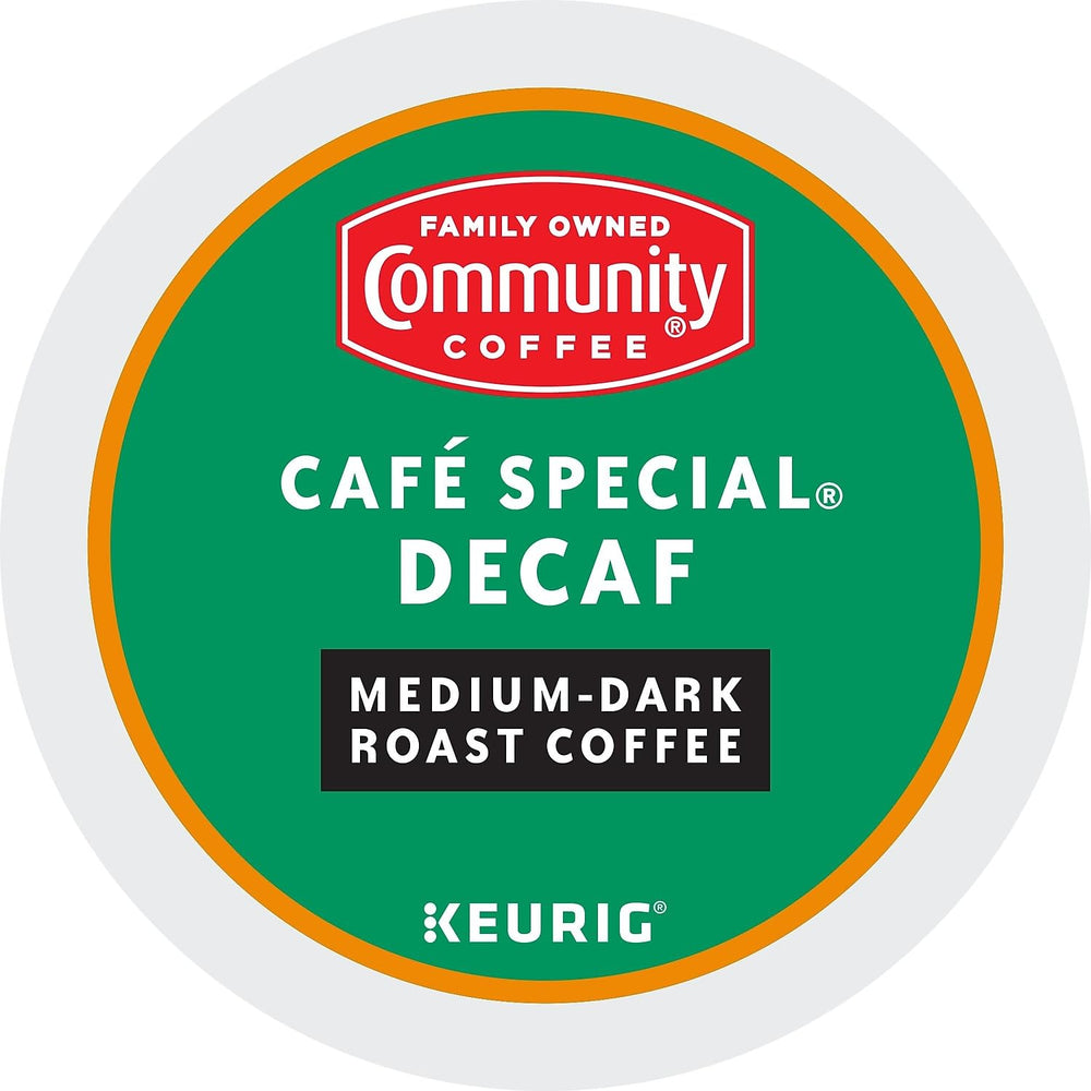 Keurig 2.0 compatible brewer pours Cafe Special Decaf into cup.