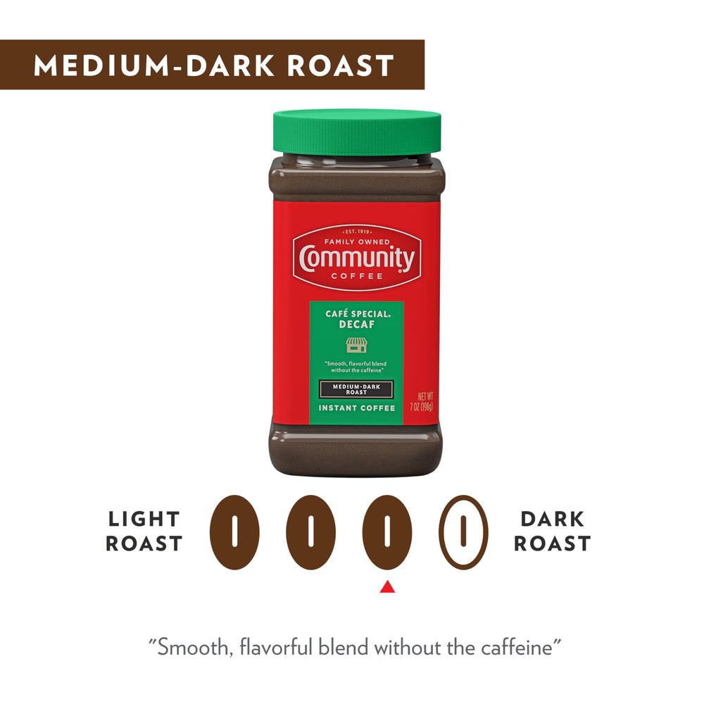 Community Coffee Café Special Decaf measuring spoon for precise portions.
