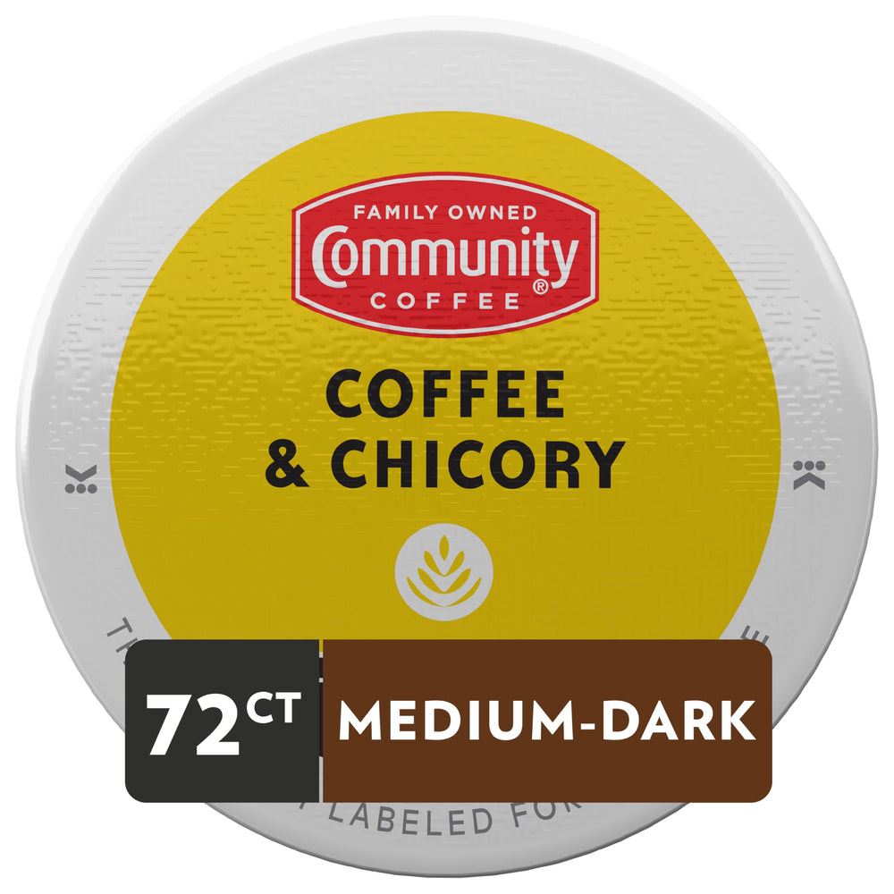 Community Coffee Chicory dark roast K-Cup capsule ready for fast brewing.