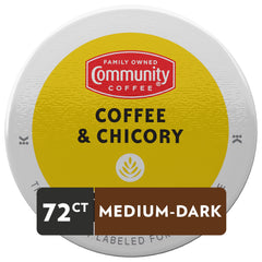 Community Coffee Chicory dark roast K-Cup capsule ready for fast brewing.