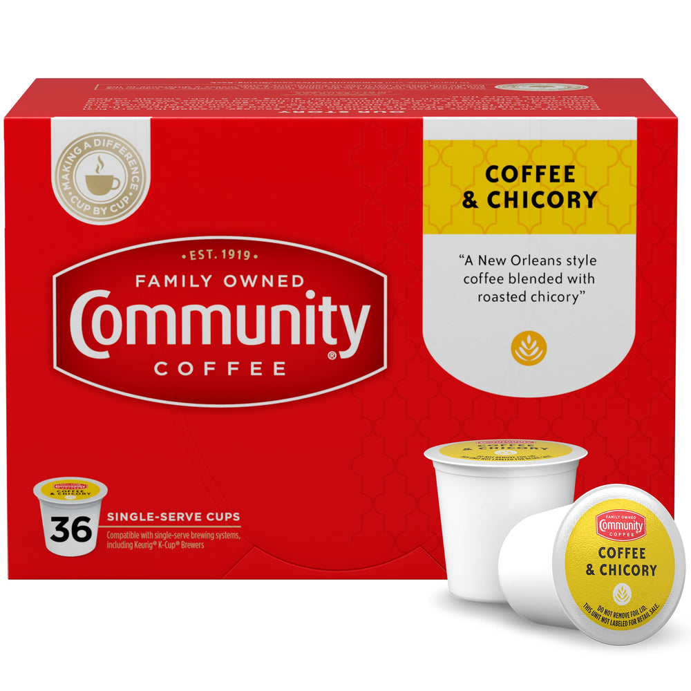 Community Coffee & Chicory pods on display for a quick morning brew