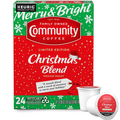 Community Coffee Christmas Blend 24-count pod pack for quick holiday mornings.