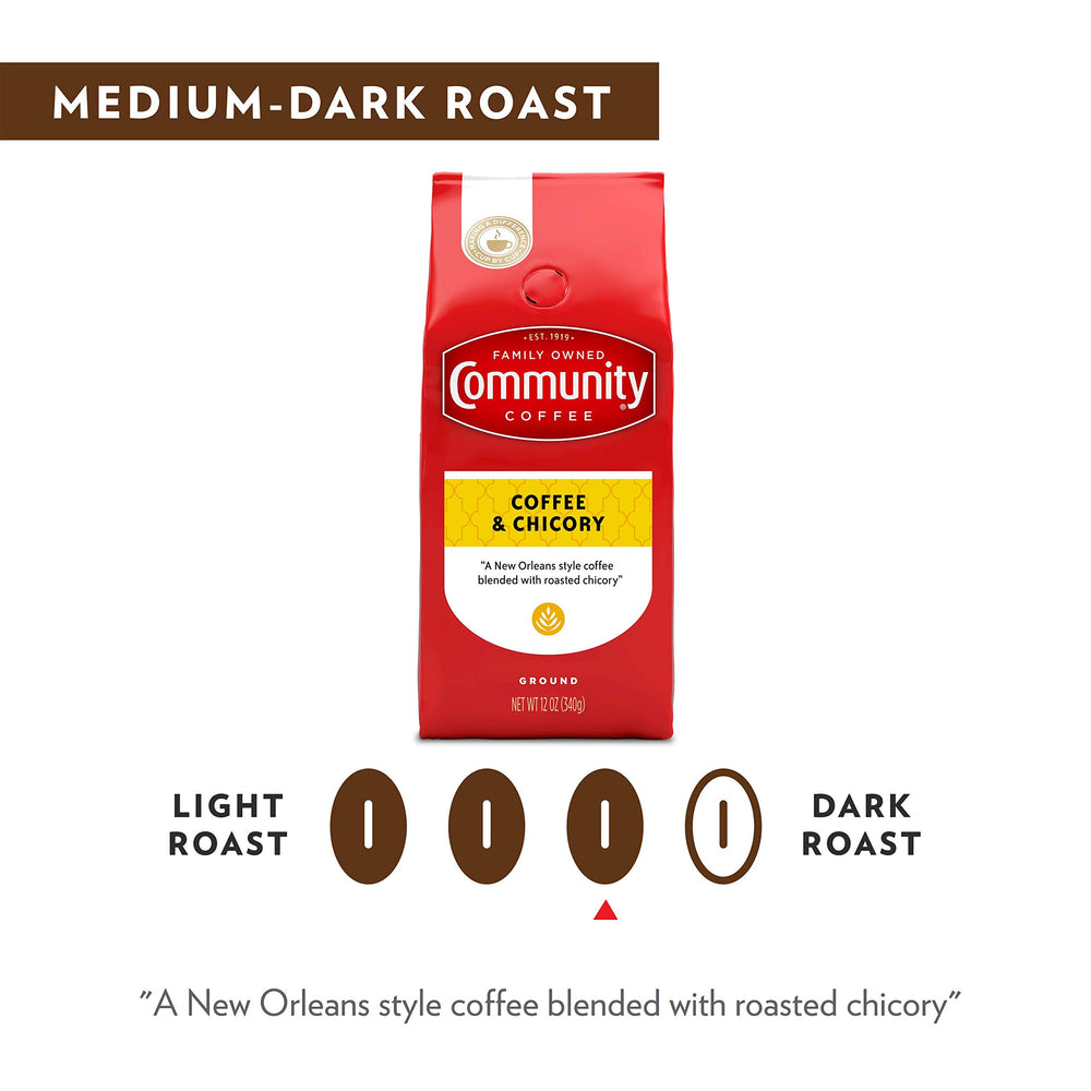 Cold brew setup with chicory blend and 32oz bags for smooth flavor.
