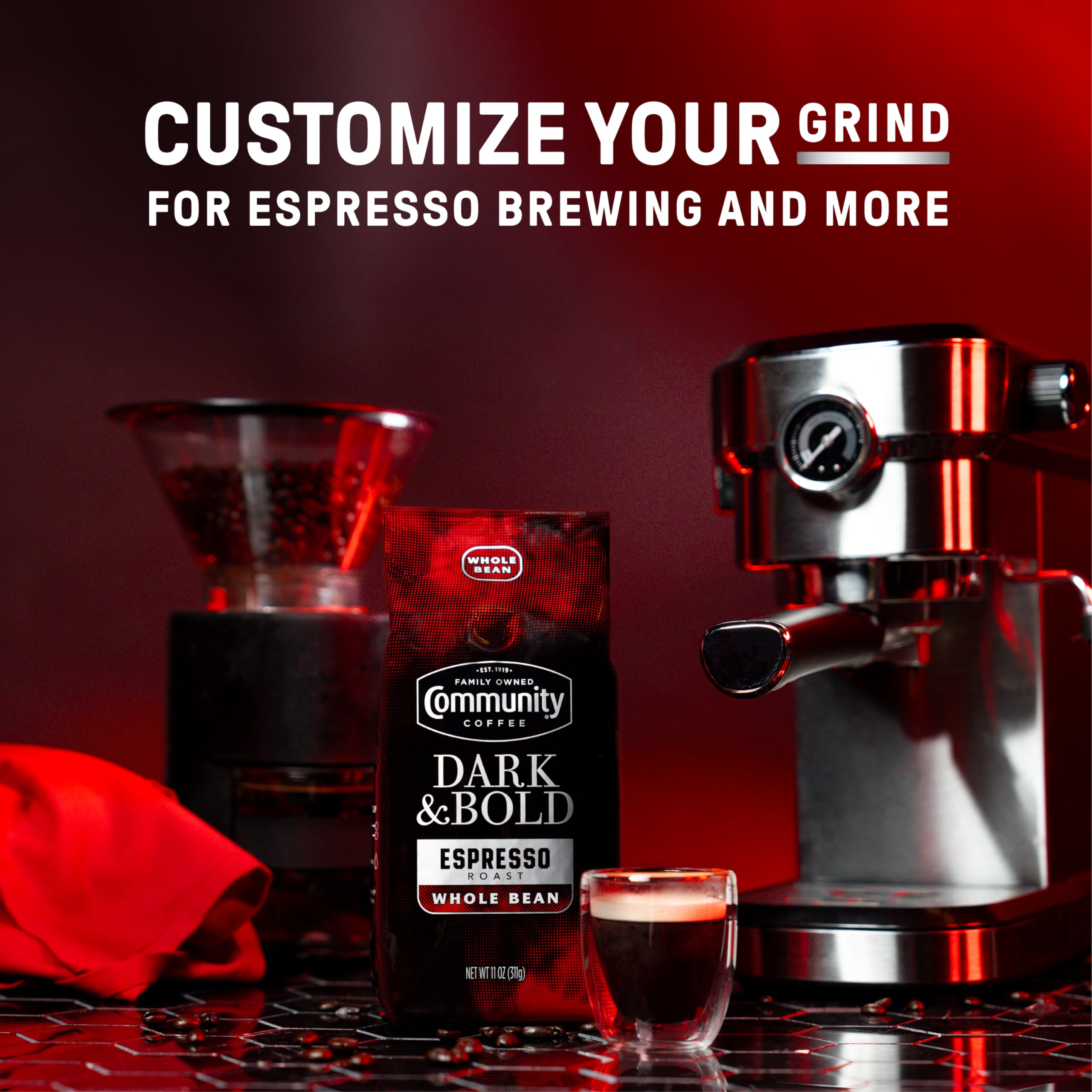 Community Coffee Dark & Bold Espresso Blend cold brew jar for smooth, bold cold coffee.