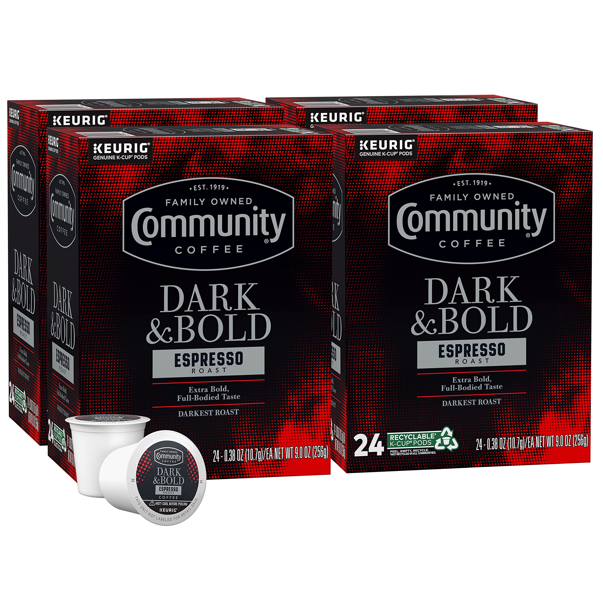 Community Coffee Dark and Bold packaging shows premium beans for a bold morning.