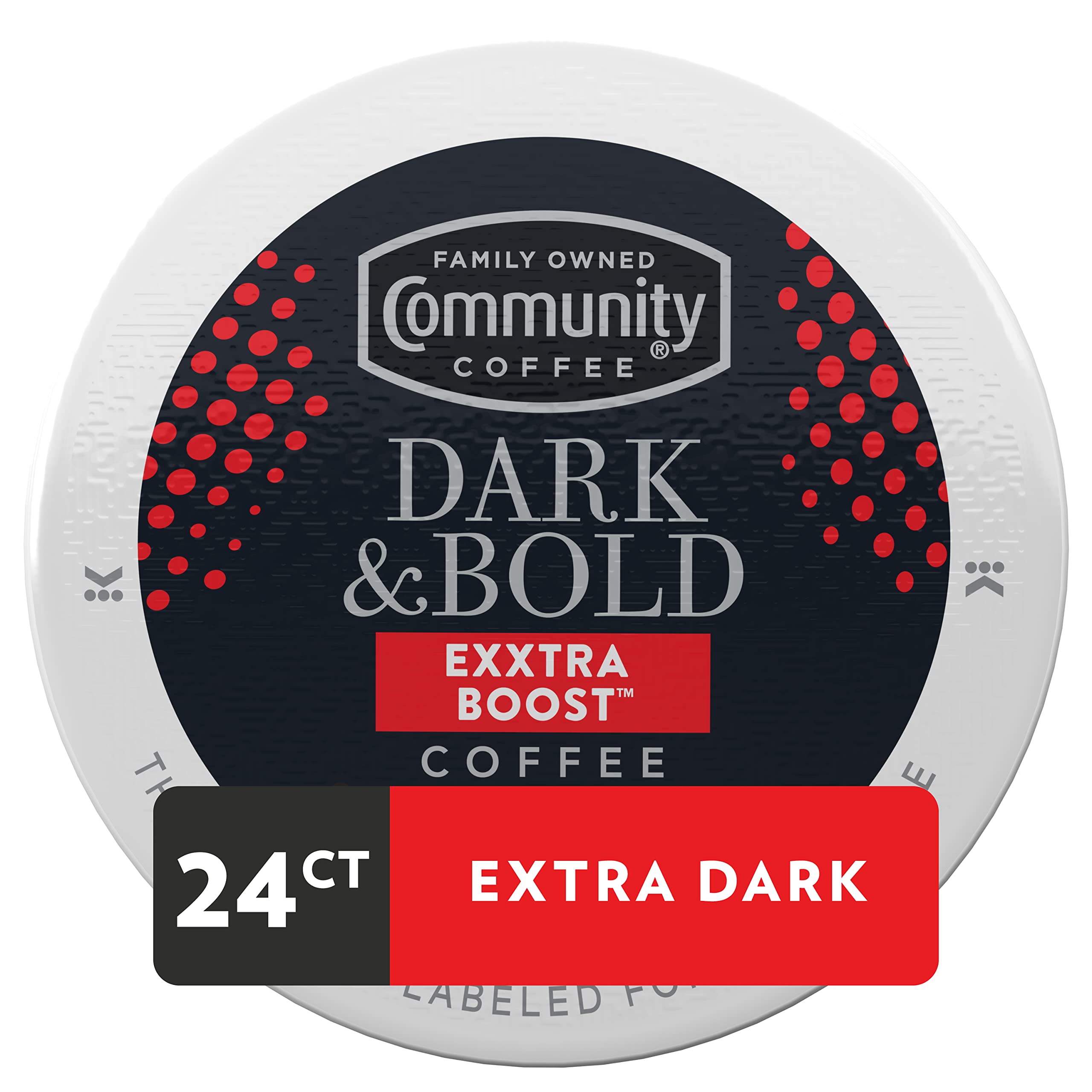 Community Coffee Dark & Bold Exxtra Boost brew cup ready for a fast morning.