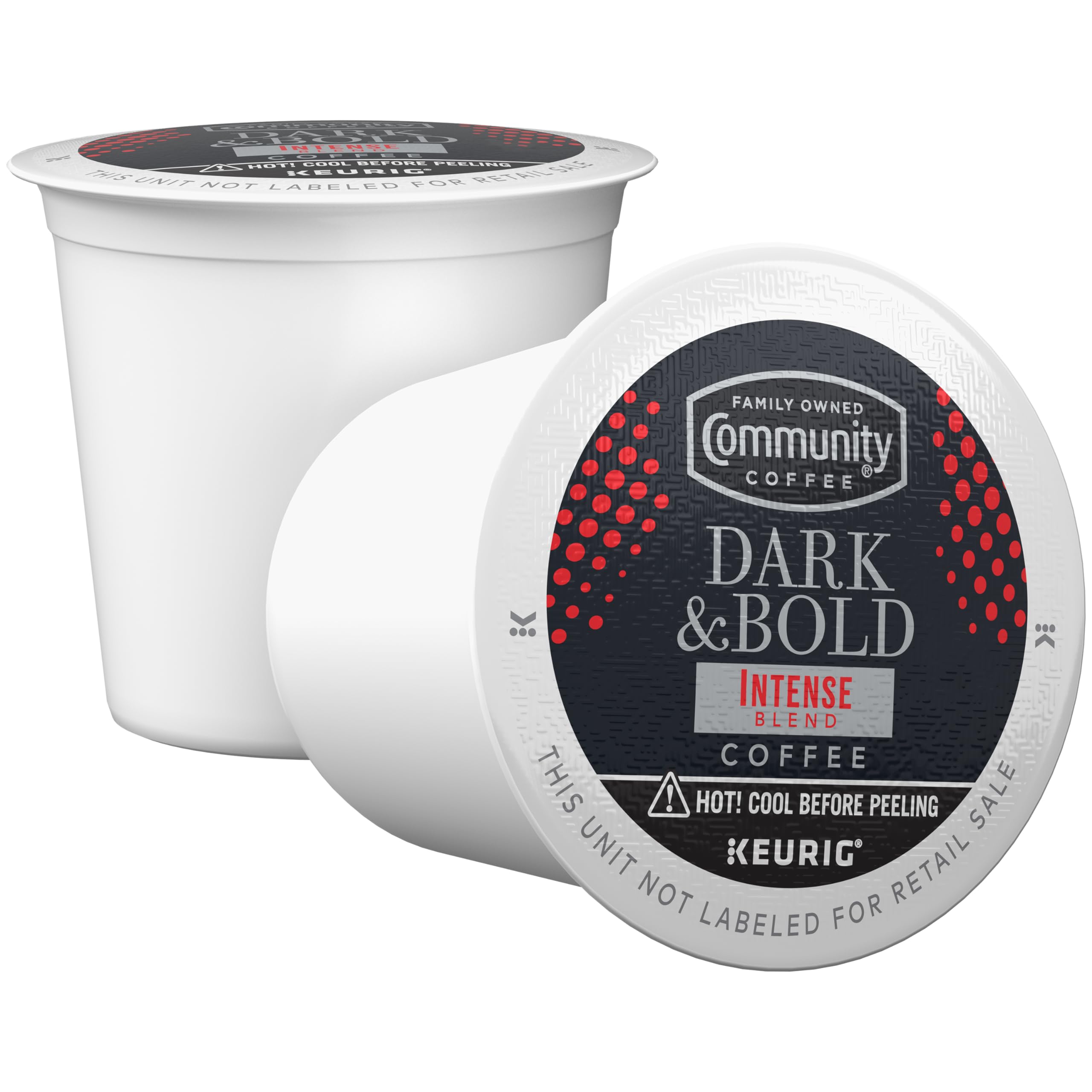 Community Coffee Dark & Bold Intense Blend cup showing aroma and color