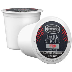 Community Coffee Dark & Bold Intense Blend cup showing aroma and color