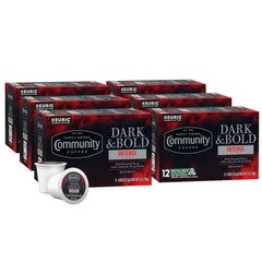 Community Coffee Dark & Bold Intense Blend pods 72-count, rich aroma and bold flavor in every cup.