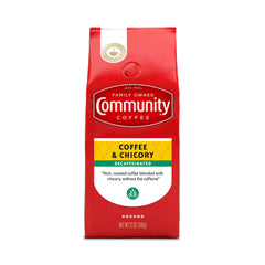 Community Coffee Decaf Chicory Ground 12oz bag for rich flavor without caffeine